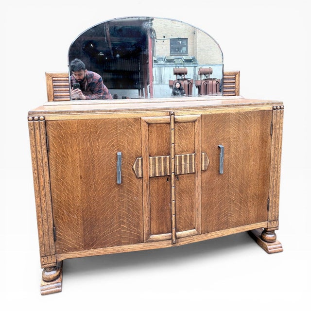 Arts & Crafts Oak Dresser or Sideboard with Mirror For Sale - Image 6 of 9