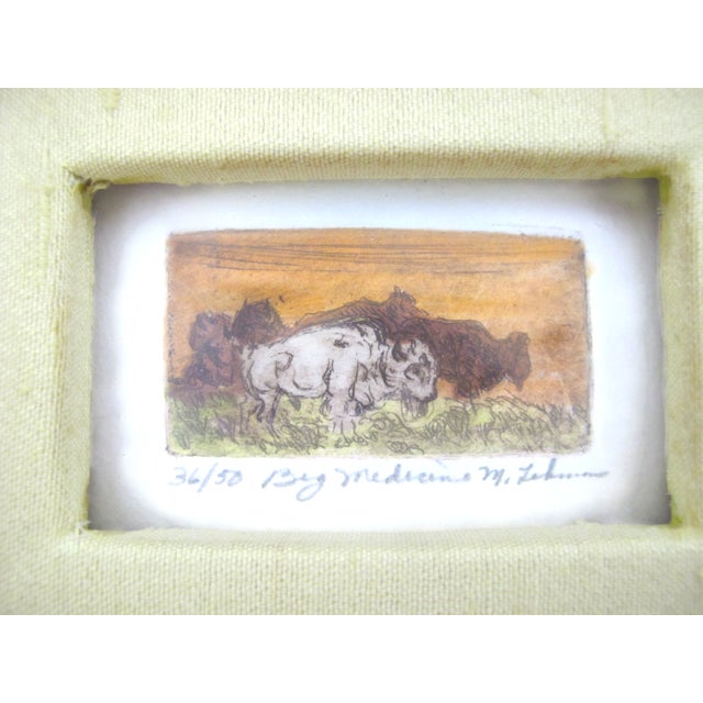 Farmhouse Mary Lehman Western Big Medicine White Bison Signed Limited Ed Miniature Etching For Sale - Image 3 of 6