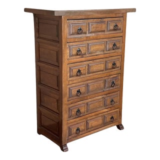 20th Catalan Spanish Baroque Carved Walnut Tuscan Chest of Drawers or Nightstand For Sale