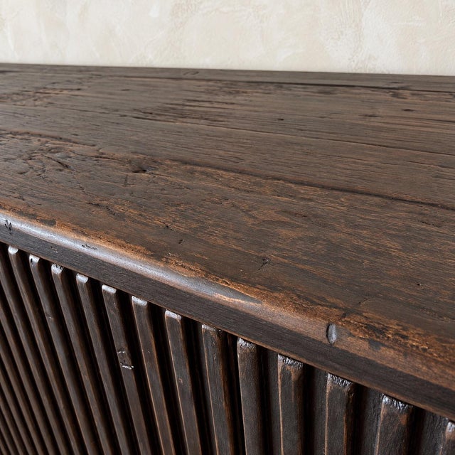 Reeded Credenza in Weathered Black Cabinet For Sale - Image 4 of 18