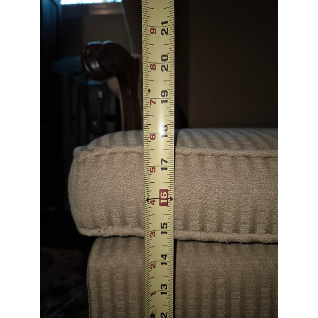 Antique Upholstered Wingback Armchair With Carved Wood Arms For Sale - Image 14 of 15