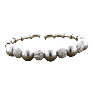 Tahitian Pearl Diamond Pave Gold Bangle Bracelet