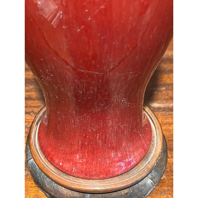 Late 20th Century Chinese Oxblood Sang De Boeuf Red Glazed Porcelain Vase Qianlong Mark & Base For Sale - Image 5 of 7