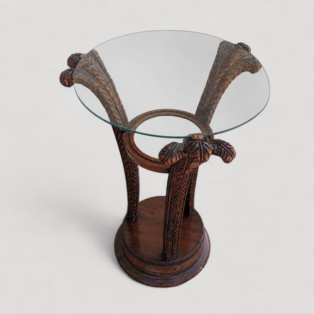 Early 20th Century Art Nouveau Carved Wood and Glass Pedestal Side Table, Early 20th Century For Sale - Image 5 of 10