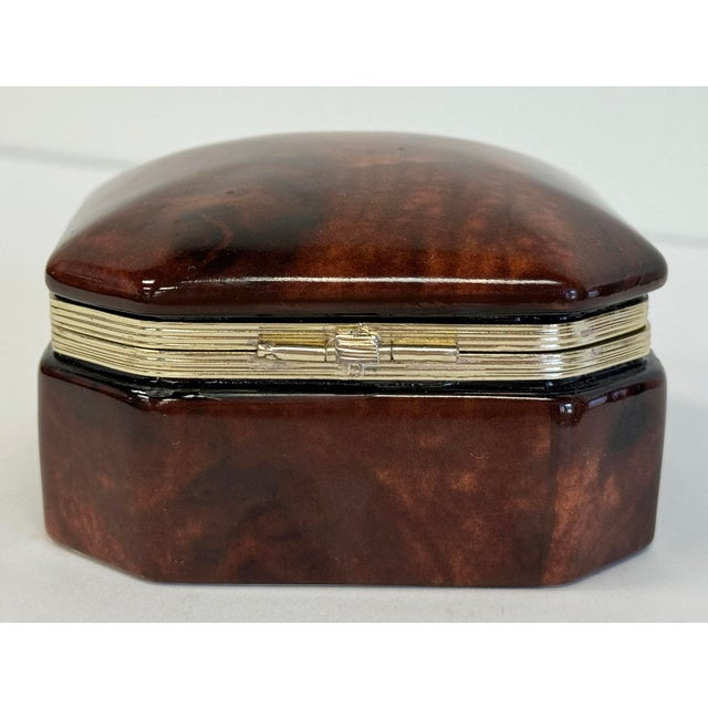 Metal Vintage Frederick Cooper Style Porcelain Faux Burl Wood Box For Sale - Image 7 of 11