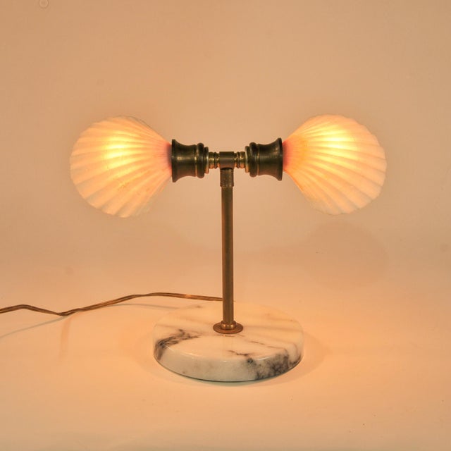 Vintage Natural Shell Brass and Marble Nightlight Table Lamp For Sale - Image 14 of 15