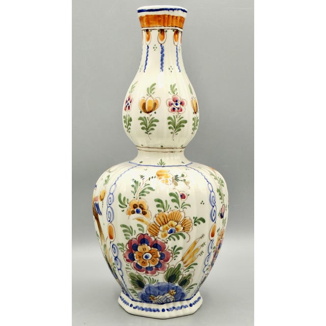 Early Dutch Hand Painted Delft Chinoiserie Polychrome Vase With Birds For Sale - Image 12 of 12