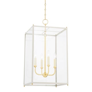 Hudson Valley Lighting Mark D. Sikes Chaselton 4-Light Lantern Pendant, Aged Brass/Off White For Sale