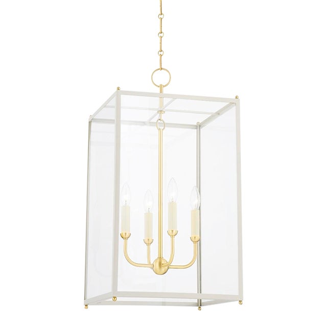 Hudson Valley Lighting Mark D. Sikes Chaselton 4-Light Lantern Pendant, Aged Brass/Off White For Sale