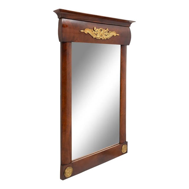 French Mid 19th Century French Empire Style Parcel Gilt Bronze Mounted Mahogany Pier Mirror & Console For Sale - Image 3 of 7