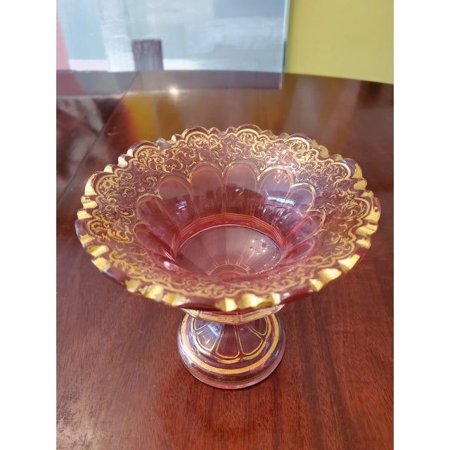 Art Nouveau Antique Moser Bohemian Glass Ruby Cranberry Candy Dish For Sale - Image 3 of 8