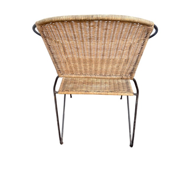 Mid 20th Century Mid Century in the Style of Salterini Stackable Weaved Rattan Wrought Iron Chairs, Set of Four For Sale - Image 12 of 12