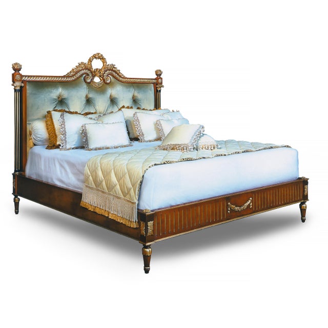 This Empire Style King Bed features richly figured myrtle burl veneers accented with 24-karat gold details throughout the...