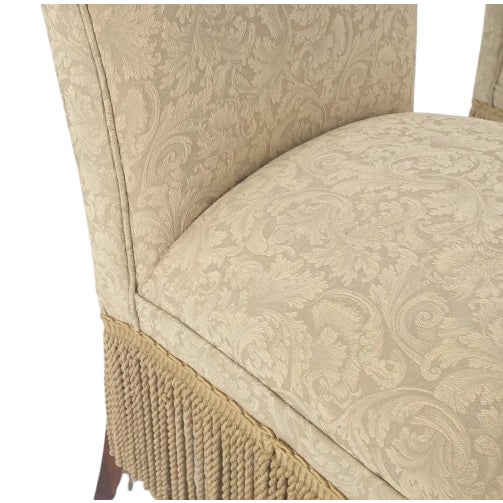 Cream Designmaster for Domain Scroll-Back Damask Dining Chairs With Bullion Fringe & Turned Mahogany Legs, Set of 6 For Sale - Image 8 of 14