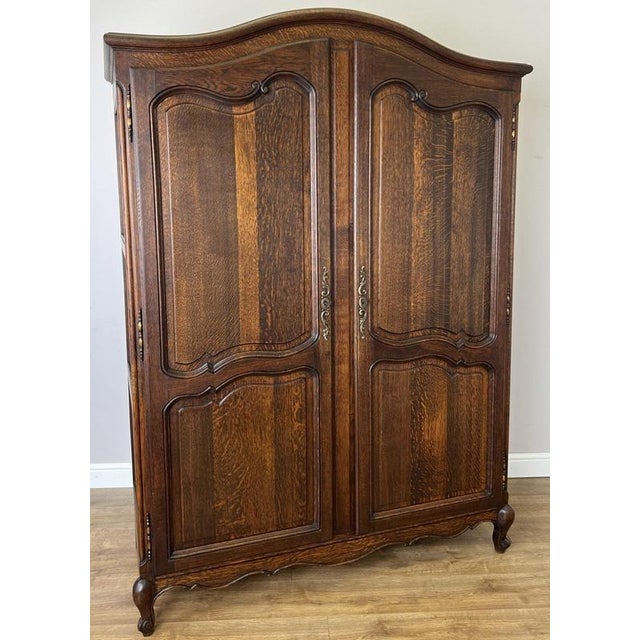 Antique French Louis XVI Style Carved Oak 2-Door Wardrobe For Sale - Image 5 of 16