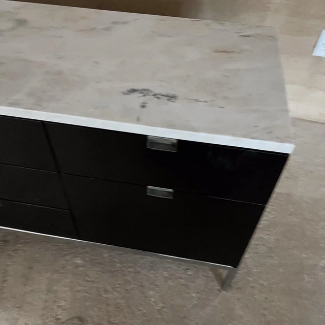 Wood 1960s Knoll Credenza Ebonized Wood Marble Florence Knoll Design For Sale - Image 7 of 10