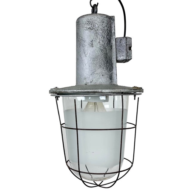 Large Industrial Cast Aluminium Cage Pendant Light, 1960s For Sale - Image 16 of 16