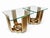 A pair of postmodern, Memphis-style sculptural side tables attributed to Lam Lee Group, featuring glass tops with slightly...