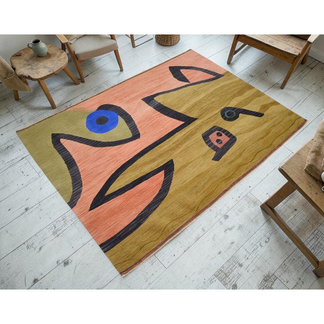 Art Deco Paul Klee Silence of the Angel Inspired Rug Hand Woven Kilim Rug - 3′10″ × 5′3″ For Sale - Image 3 of 18