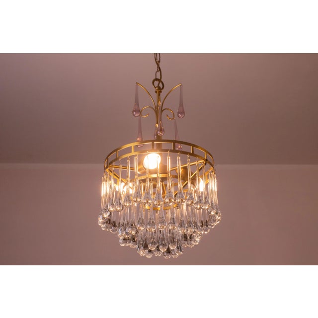 Glass The White Crown, Murano Chandelier White and Purple Drops, 1960s For Sale - Image 7 of 13