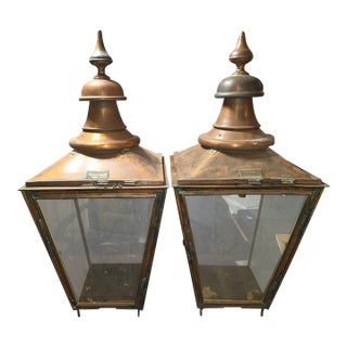 Antique British Copper Street Lanterns by W. Parkinson & Co., - Pair For Sale