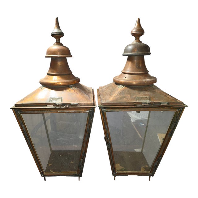 Antique British Copper Street Lanterns by W. Parkinson & Co., - Pair For Sale