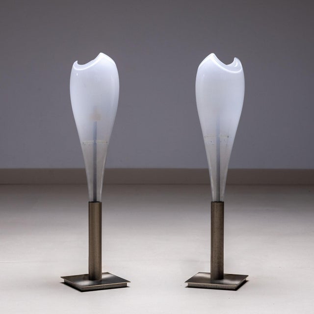Metal Small Murano glass table lamps by AV Mazzega, Italy 1960s For Sale - Image 7 of 8