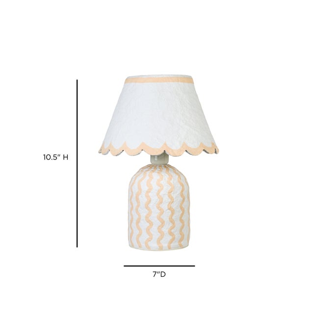 2020s Blum Scalloped Squiggle Cotton Mache Table Lamp, Peach For Sale - Image 5 of 6