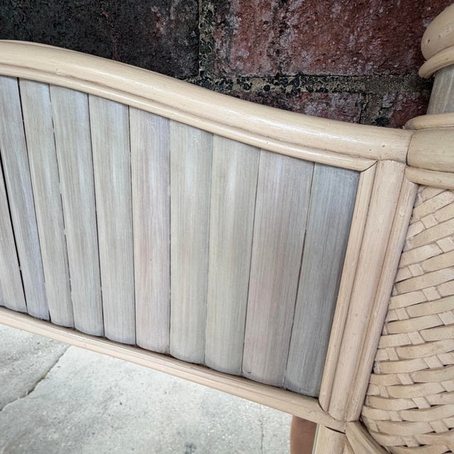1970s Monumental Palm Beach Estate Grayish-Blue & Cream Bamboo Wall Mirror For Sale - Image 9 of 14