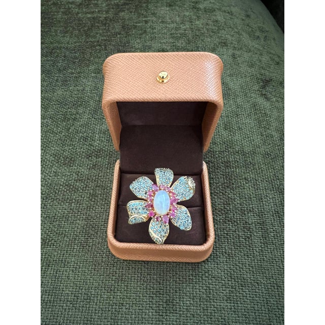 Bochic "Capri" Vintage Ruby, Fire Opal & Blue Topaz Ring Set 18K Gold & Silver For Sale - Image 17 of 18
