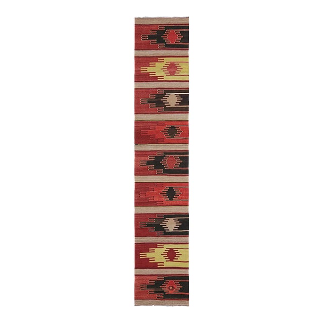 Vintage Mid-Century Sivas Red and Brown Wool Kilim Rug With Mint, Pink, and Blue Accents For Sale