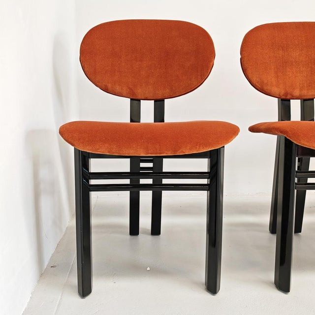 Velvet Chairs with Glossy Black Lacquered Frames attributed to G. Stoppino and L. Acerbis for Acerbis 1980s, Set of 8 For Sale - Image 12 of 18
