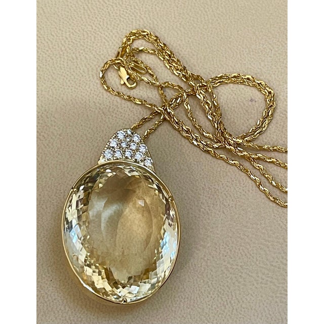 Gemstone 125 Carat Citrine & Diamond Pendent or Necklace 14 Karat Yellow Gold with Chain For Sale - Image 7 of 18