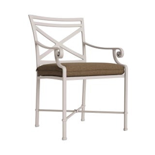 Brown Jordan Venetian Arm Chair, Dove frame with Fusion Moccasian fabric For Sale