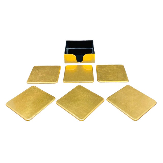 Mid-20th Century Hollywood Regency Square Gold Leaf and Black Lacquer ...