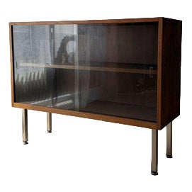 Walnut Display Cabinet with Smoked Glass, 1960s For Sale