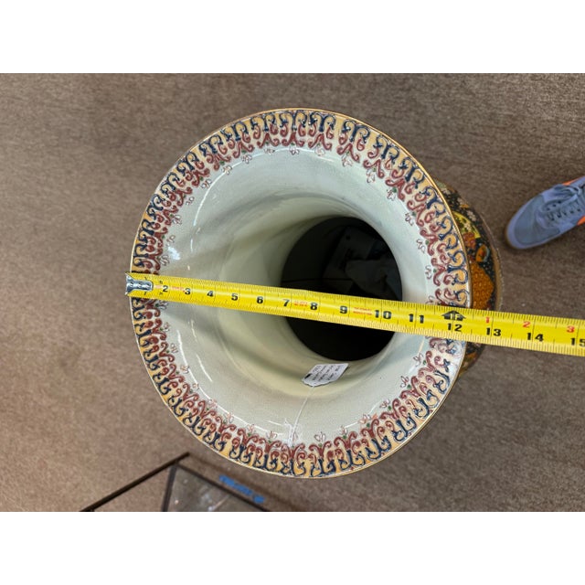 Gold Vintage Japanese Satsuma Moriage Style Embossed Hand Painted Floor Vase 37in For Sale - Image 8 of 8