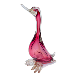 1960s Vintage Murano Attributed Barbini Glass Duck/Bird - Cranberry With Gold
