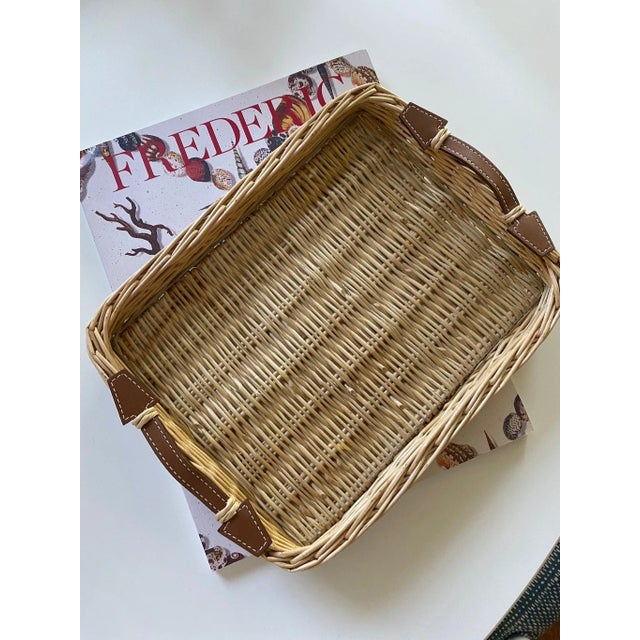 Textile Small Green Rectangle Osier Tray For Sale - Image 7 of 9