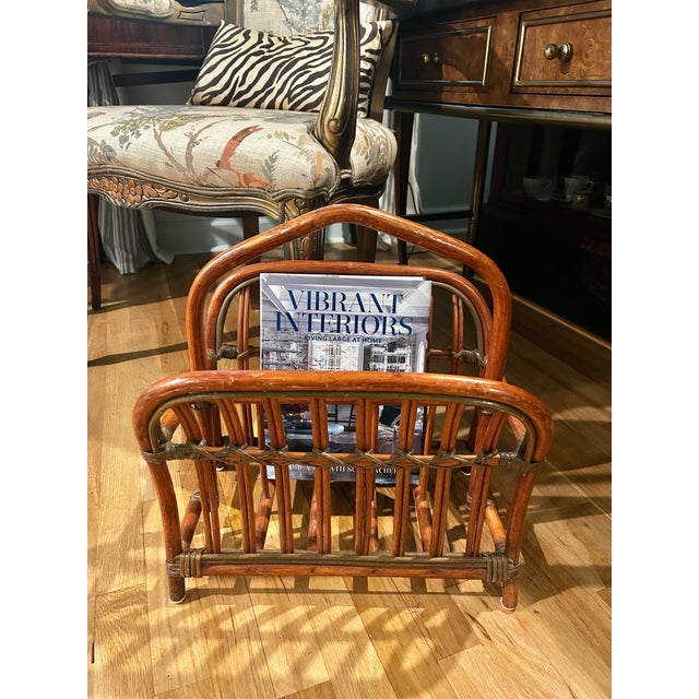 Mid-Century Modern Vintage Rattan Magazine Rack For Sale - Image 3 of 8