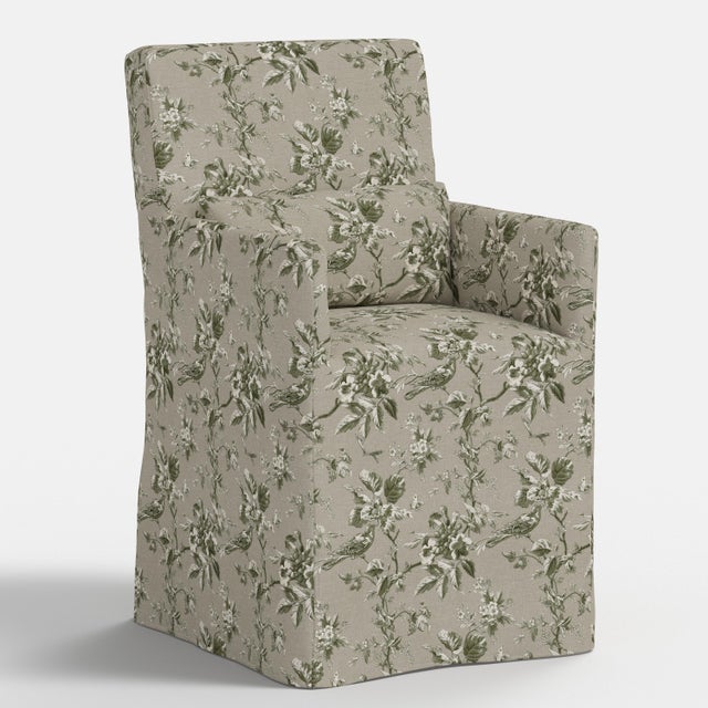 Spritely Home Slipcover for Stoffer Home x Cloth & Company for Lindy Slipcover Dining Armchair in Bird Toile Olive For Sale - Image 4 of 8