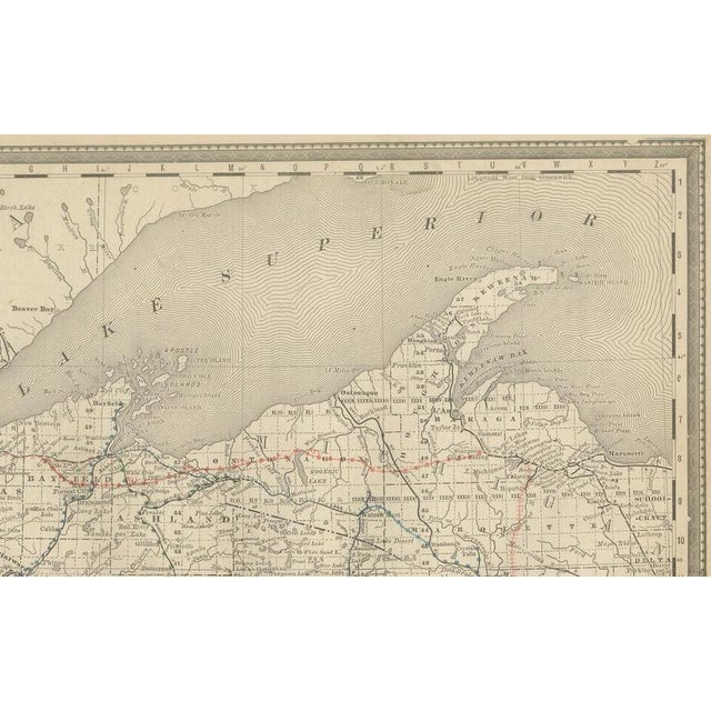 Black Antique Map of Wisconsin The Badger State with Railroads and Counties, 1888 For Sale - Image 8 of 10