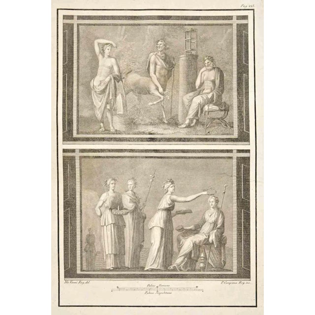 Ancient roman fresco from the series "antiquities of herculaneum", is an etching on paper realized by pietro campana in...