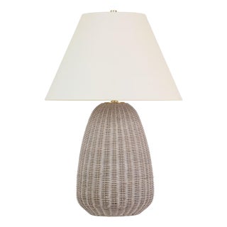 Chapman & Myers by Visual Comfort Signature Kokomo 30" Table Lamp in Ash Wicker and Antique-Burnished Brass with Linen Shade For Sale