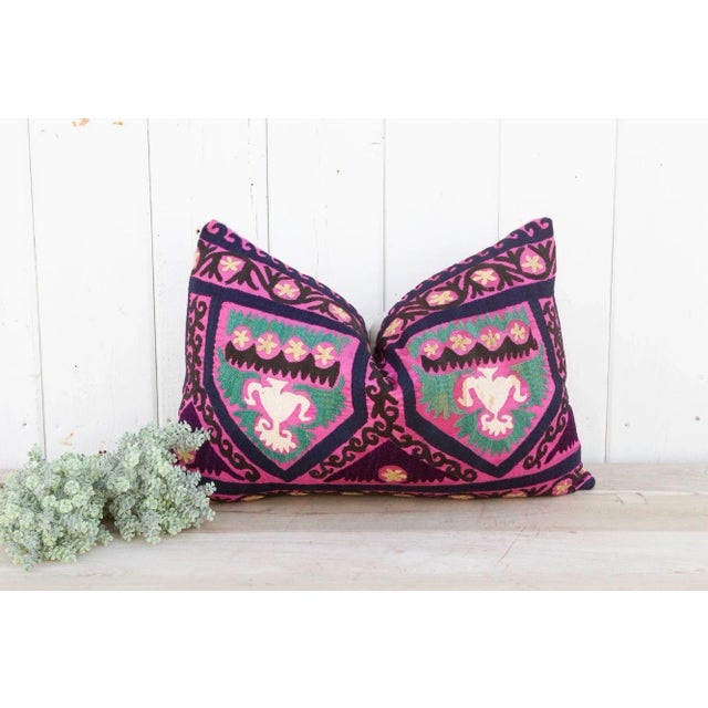 Violet African Violet Suzani Lumbar Pillow For Sale - Image 8 of 9
