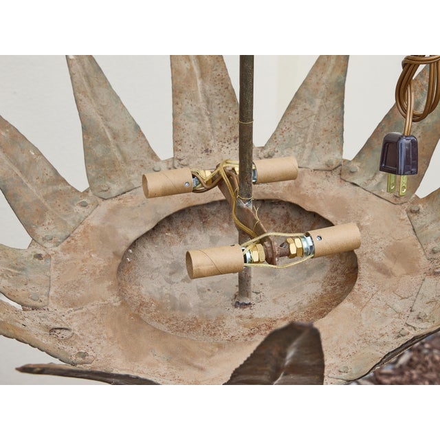 Mid-Century Modern Mid 20th Century Mid Century Modern Spanish Gilt Metal Sunburst Crown Chandelier with Four Lights For Sale - Image 3 of 9