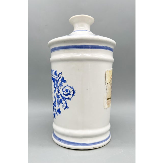 1970s Paul Masson Blue & White Ceramic Apothecary Jar Style Brandy Decanter by José Moya Del Pino – Traditional / Grandmillennial For Sale In Houston - Image 6 of 10