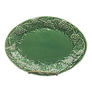 Portuguese Bordallo Pinheiro Green Grape and Leaf Oval Serving Dish For Sale