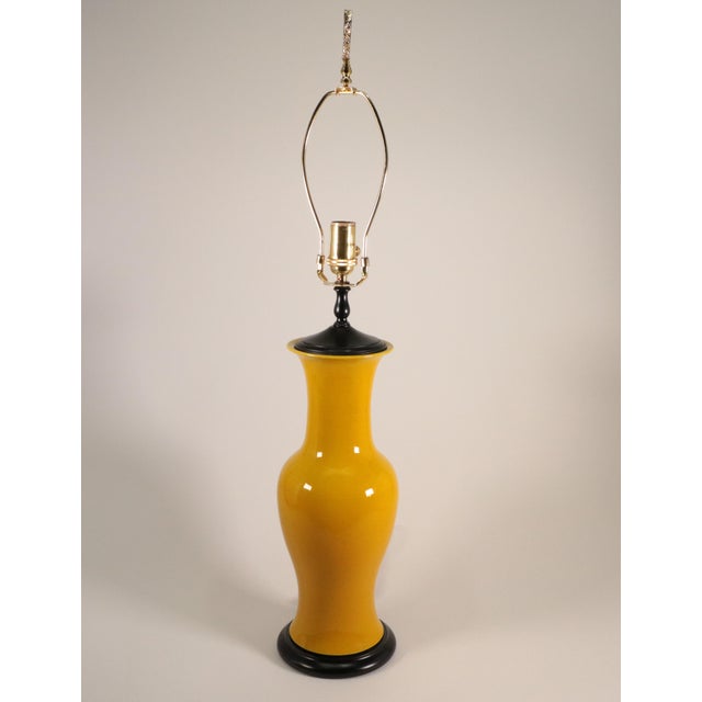 This vintage table lamp was made from a mid-century Japanese baluster vase and measures 33" to the top of its finial and 6...