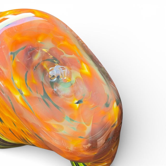 Large Signed Art Glass Freeform Bowl – Multicolor Swirl Murano Style Centerpiece For Sale In Washington DC - Image 6 of 6